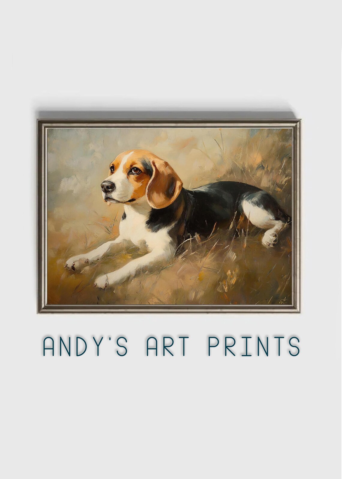 Beagle Resting In Dry Golden Grass Field Oil Painting Poster