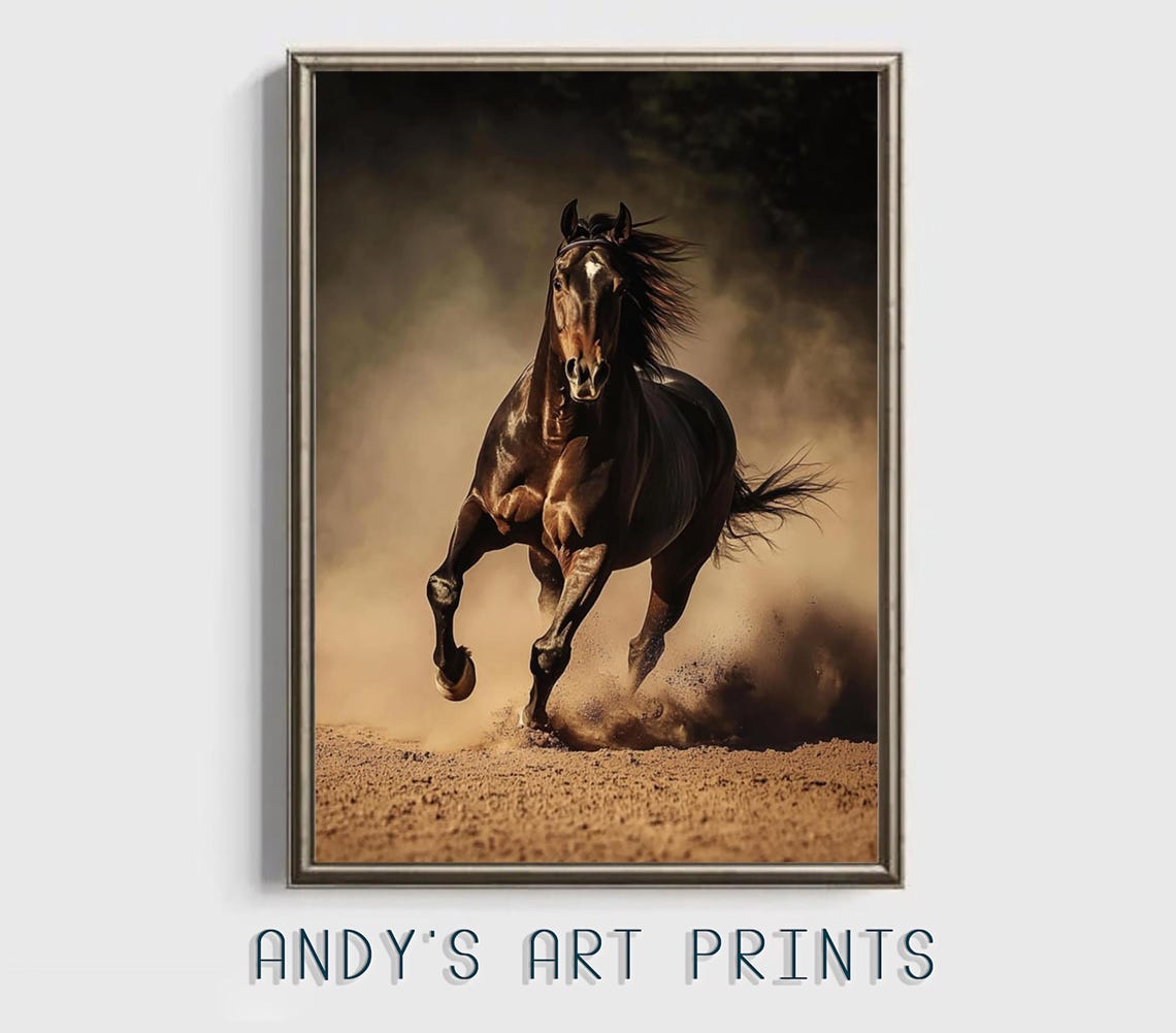Horse Oil Painting Wall Art Print Animals Horse Lover Print At Home Wall Art Running Horse Portrait Drawing Brown Tones