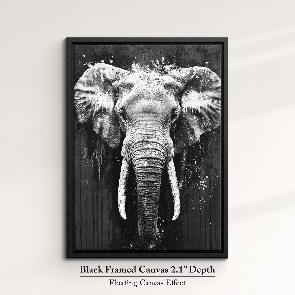 Black White Elephant Splatter Paint Drips Dramatic Wildlife Art Poster - Image 2