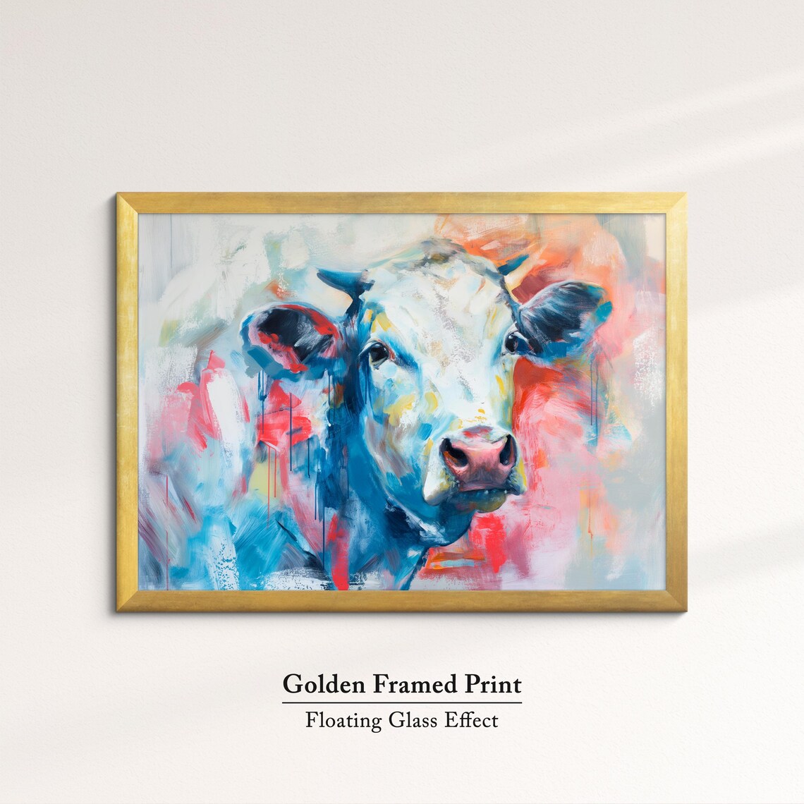 Cow Bold Blue Red Abstract Close Up Colorful Farm Animal Art Poster - Image 5