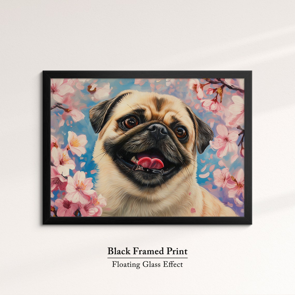 Joyful Pug Grinning Among Pink Cherry Blossoms Blue Sky Spring Poster - Image 8