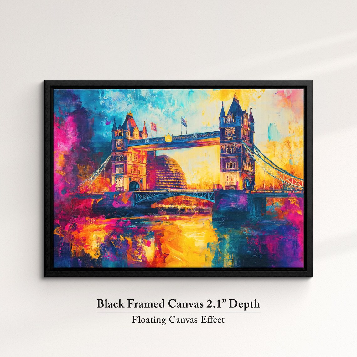 Tower Bridge London Pink Sunset Vibrant Watercolor Travel Art Poster - Image 2