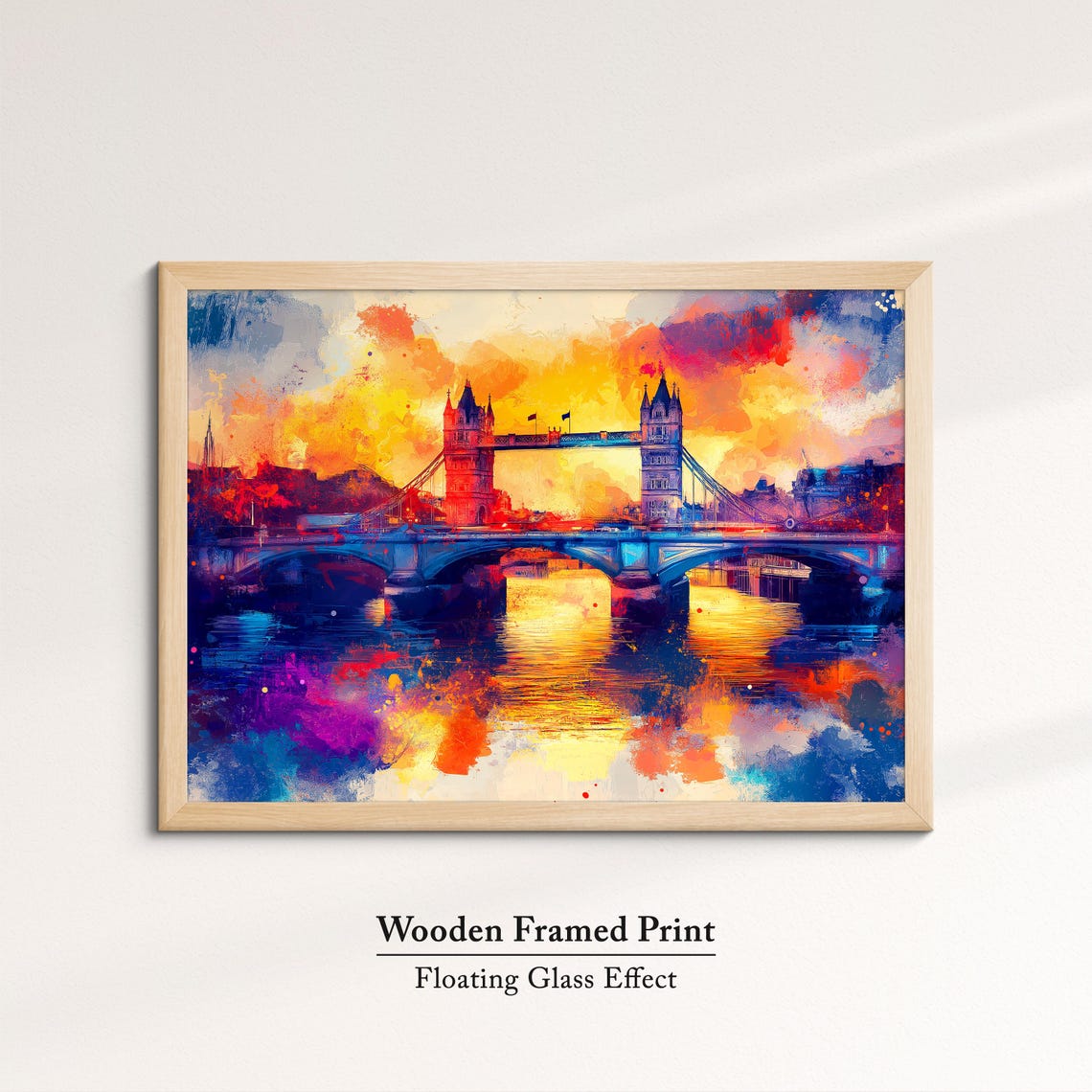 London Tower Bridge Vibrant Sunset Watercolor Pink Orange Sky Poster - Image 6