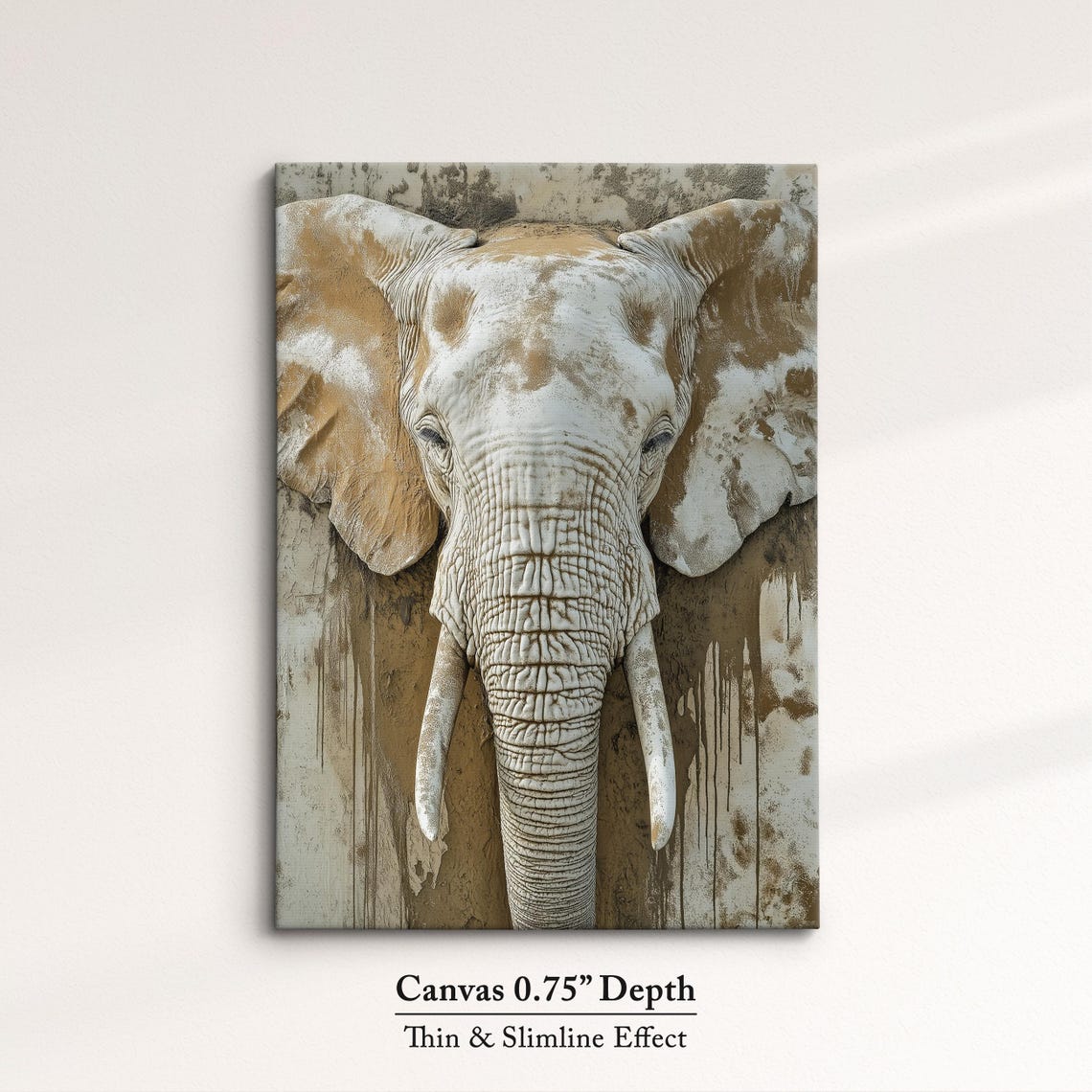 Elephant Head Sepia Neutral Beige Tusks Rustic Textured Wall Poster - Image 4