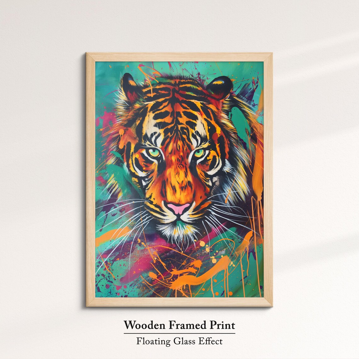Colorful Tiger Face Portrait Pop Art Painting Neon Splatter Wall Decor Poster - Image 6
