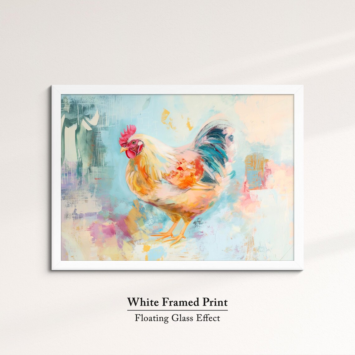 Rooster Golden Pastel Watercolor Teal Tail Farm Bird Wall Poster - Image 7