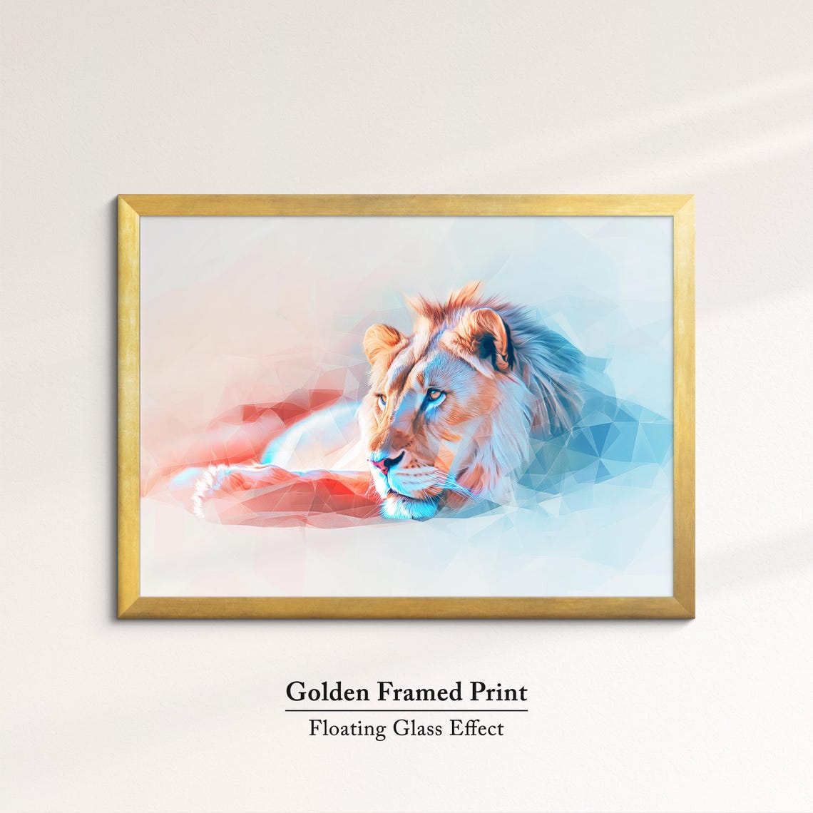 Lion Low Poly Geometric Pastel Pink Blue Abstract Wall Art Poster - Image 5
