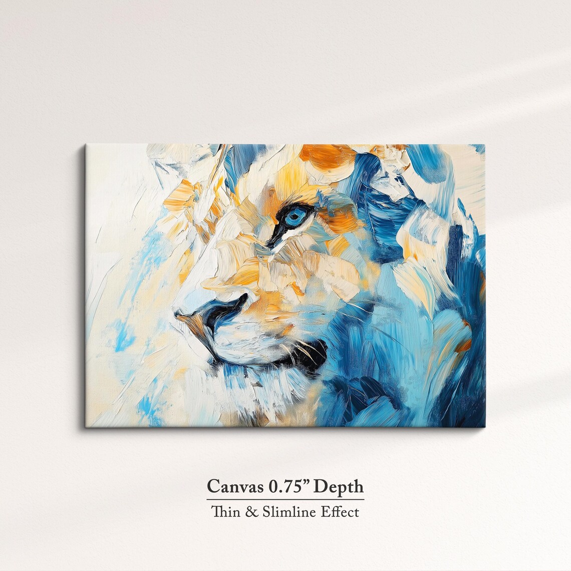 Lion Face Close Up Blue Gold Palette Knife Abstract Wildlife Wall Poster - Image 4
