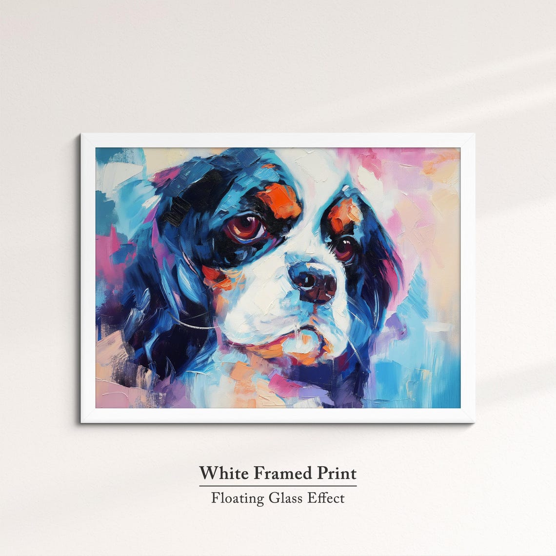 Cavalier King Charles Spaniel Face Front Blue Pink Abstract Dog Poster - Image 7