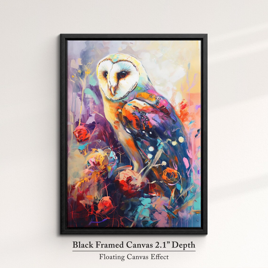 Barn Owl Colorful Abstract Oil Painting Style Wildlife Wall Art - Image 2