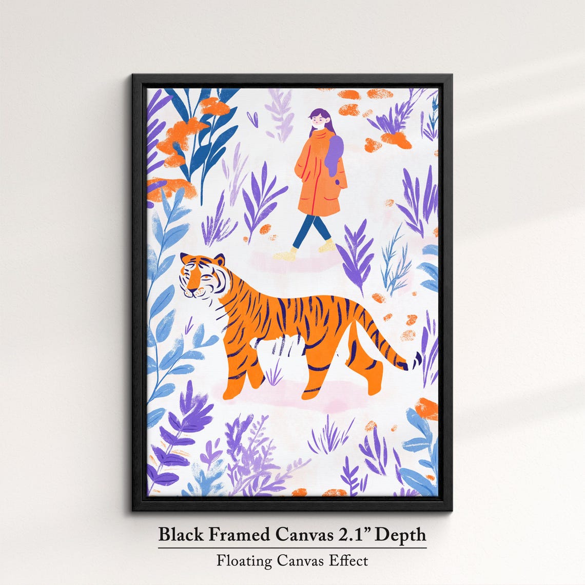 Bold Tiger Art Jungle Safari Wall Decor Vibrant Animal Print Modern Wildlife Home Decoration Orange And Purple Tropical Art - Image 2