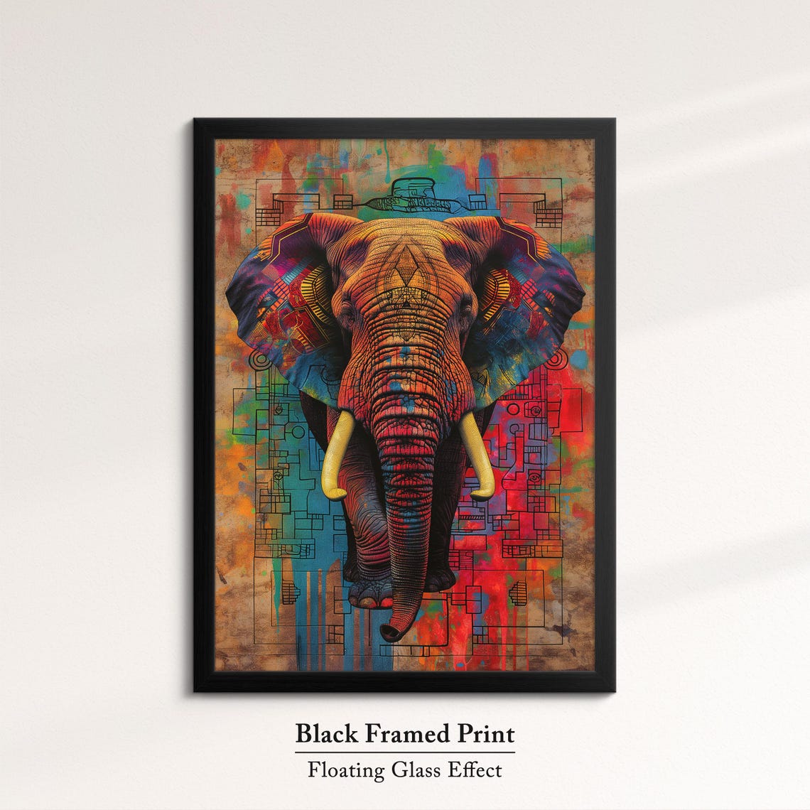 Rustic Elephant Grunge Art Orange Red Tusker Urban Texture Wall Poster - Image 8
