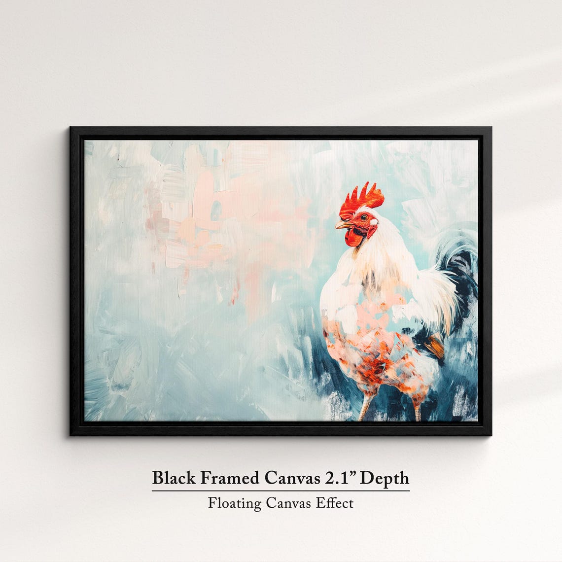 White Rooster Soft Pastel Blue Abstract Standing Farm Bird Art Poster - Image 2