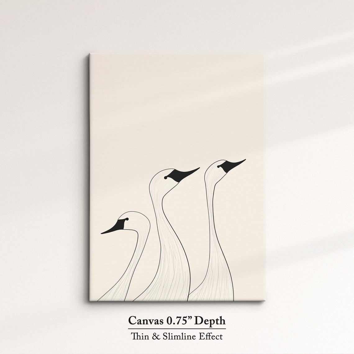 Minimalist Three Swans Line Drawing Black And White Bird Wall Art - Image 4