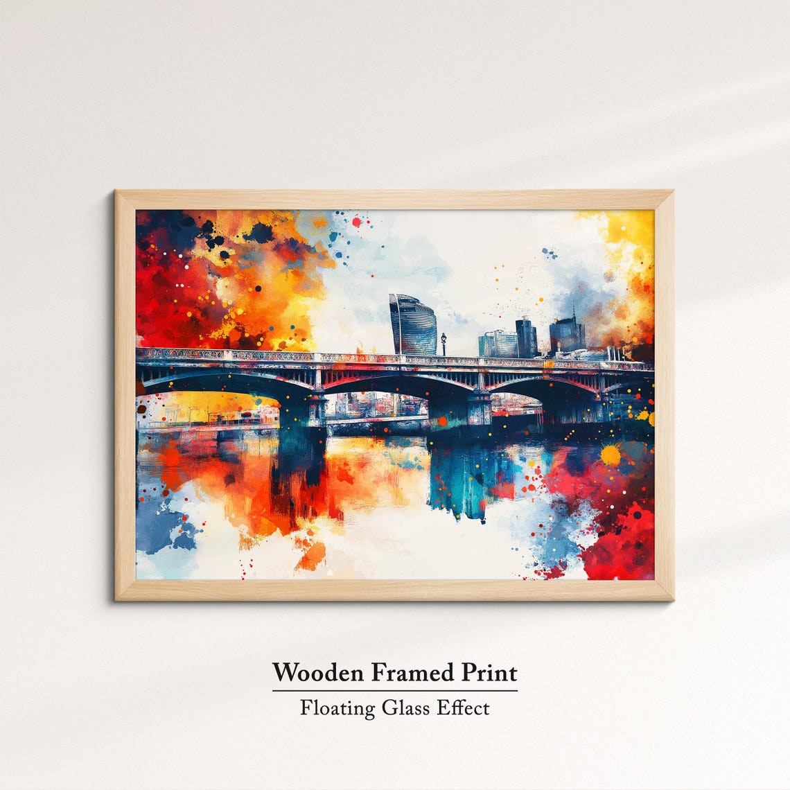 London Thames Bridge Watercolor City Skyline Red Blue Wall Art Poster - Image 6