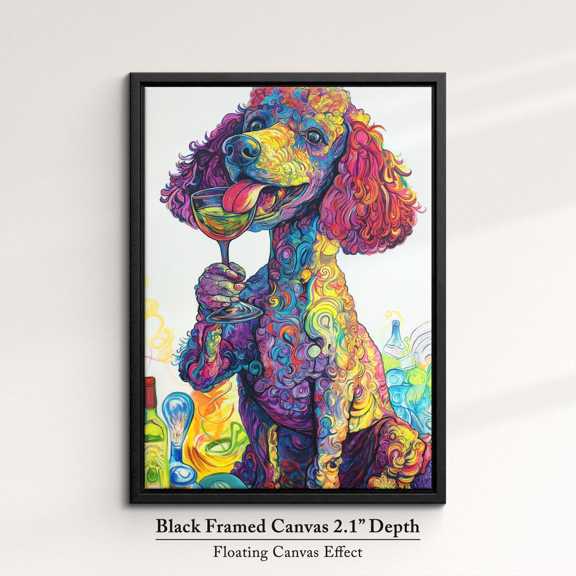 Rainbow Poodle Dog Licking Wine Glass Colorful Whimsical Art Poster - Image 2