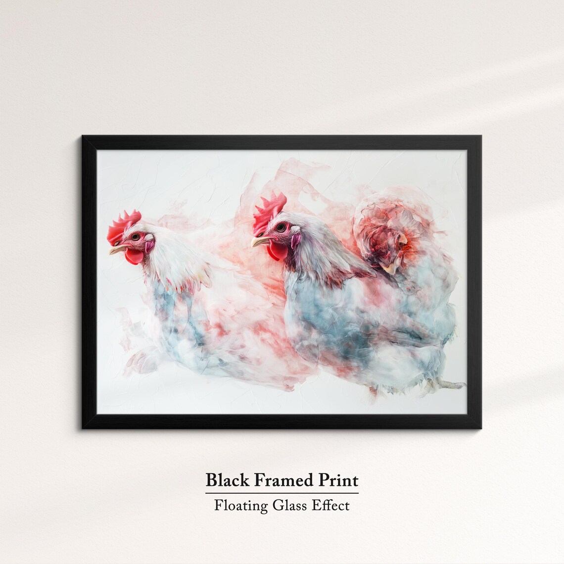 Two White Hens Pink Grey Watercolor Soft Farm Bird Wall Art Poster - Image 8