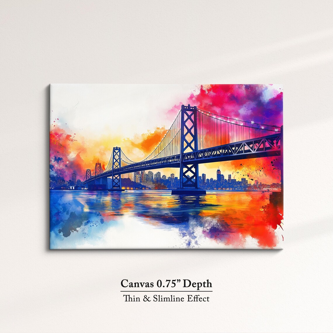 San Francisco Bay Bridge Sunset Skyline Vibrant Watercolor Art Poster - Image 4