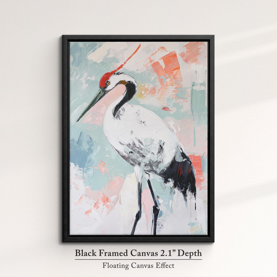 Red Crowned Crane Elegant Pastel Abstract Bird Painting Wall Art - Image 2