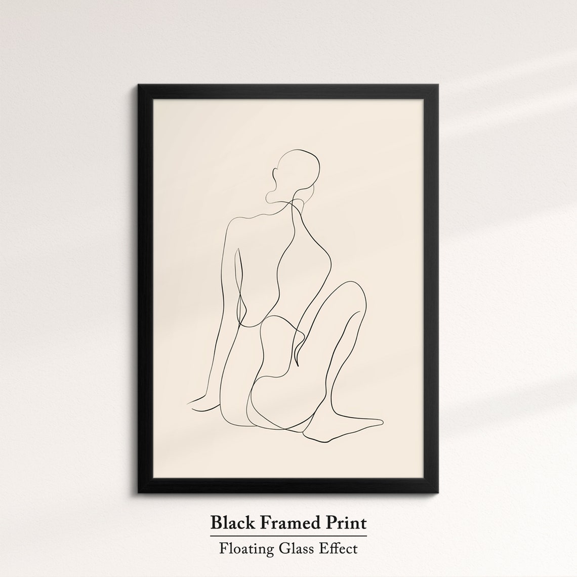 Minimalist Seated Woman Single Line Art Beige Figure Wall Poster - Image 8