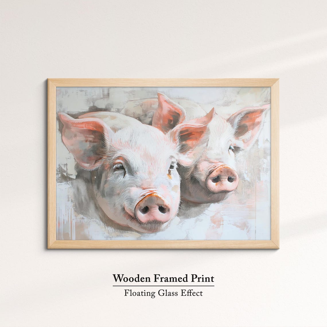 Two Cute Piglets Soft Pastel Portrait Playful Farm Animal Wall Art - Image 6