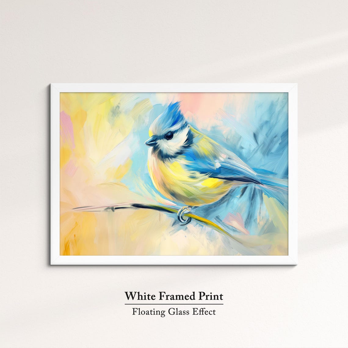 Blue Tit Close Up Yellow Blue Pastel Brushstroke Bird Wall Poster - Image 7
