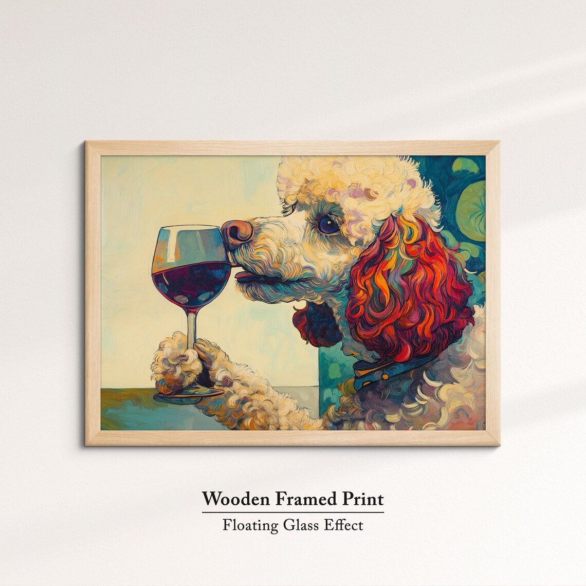 Poodle Dog Sipping Red Wine Glass Profile Elegant Oil Painting Poster - Image 6