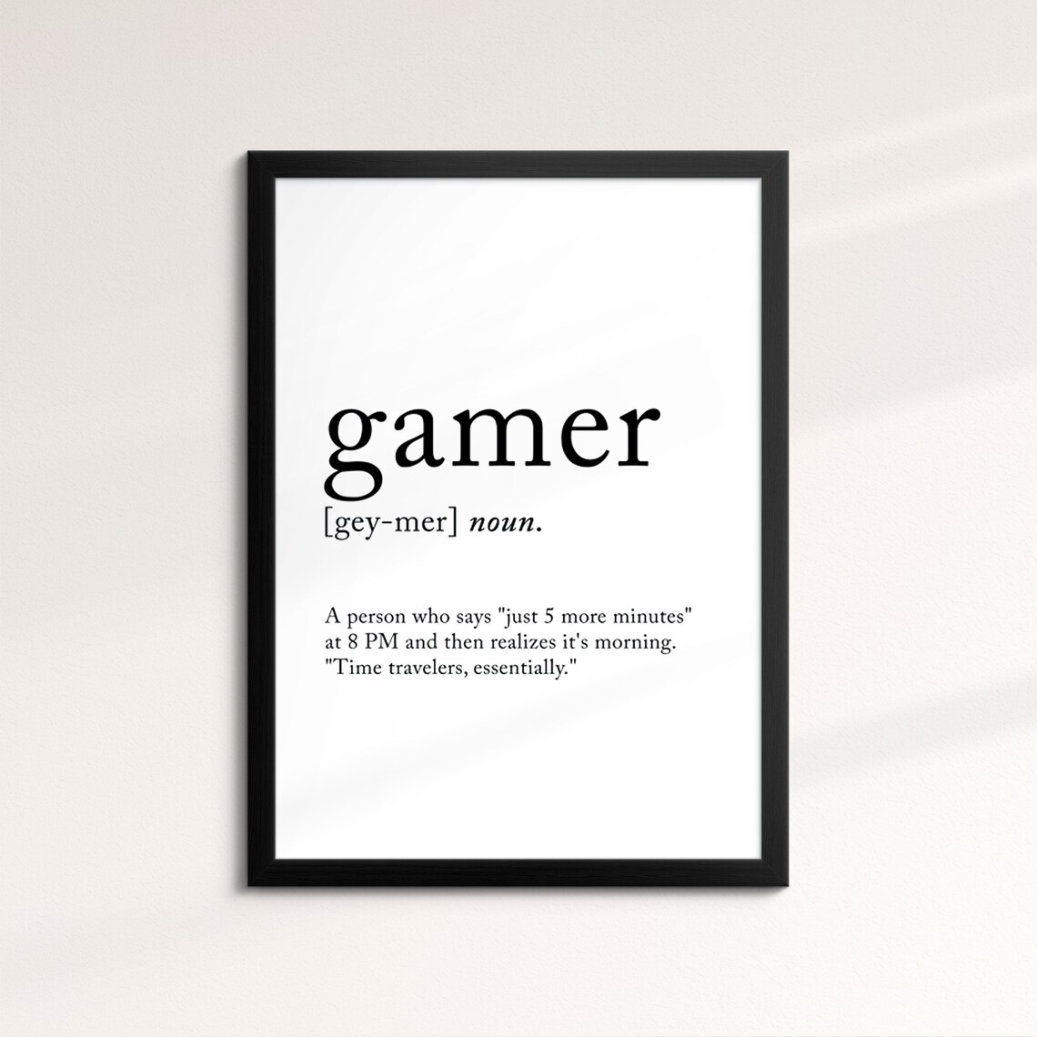 Gamer Minimalist Definition Quote Word Art Framed Print Framed Female Wall Art Lady Poster Feminine Home Decor Gifts For Her