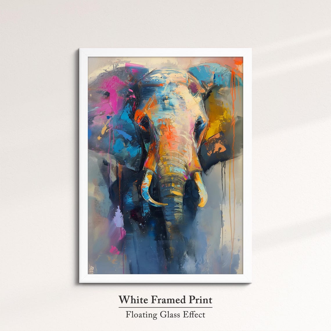 Majestic Elephant Front View Moody Blue Pink Abstract Wall Art - Image 7