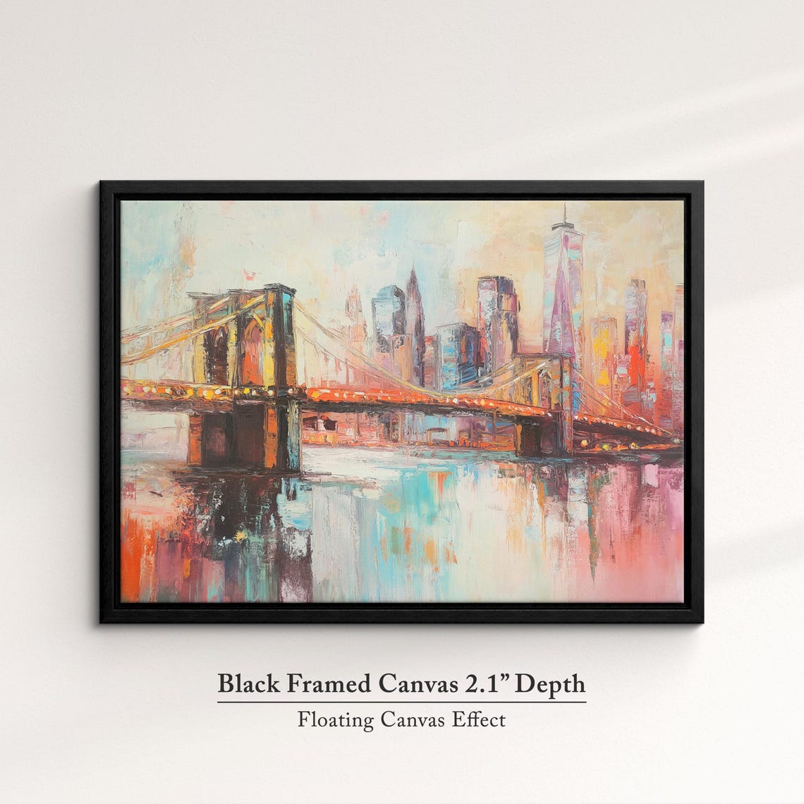 Brooklyn Bridge New York Night Lights Colorful Reflection Art Poster - Image 2