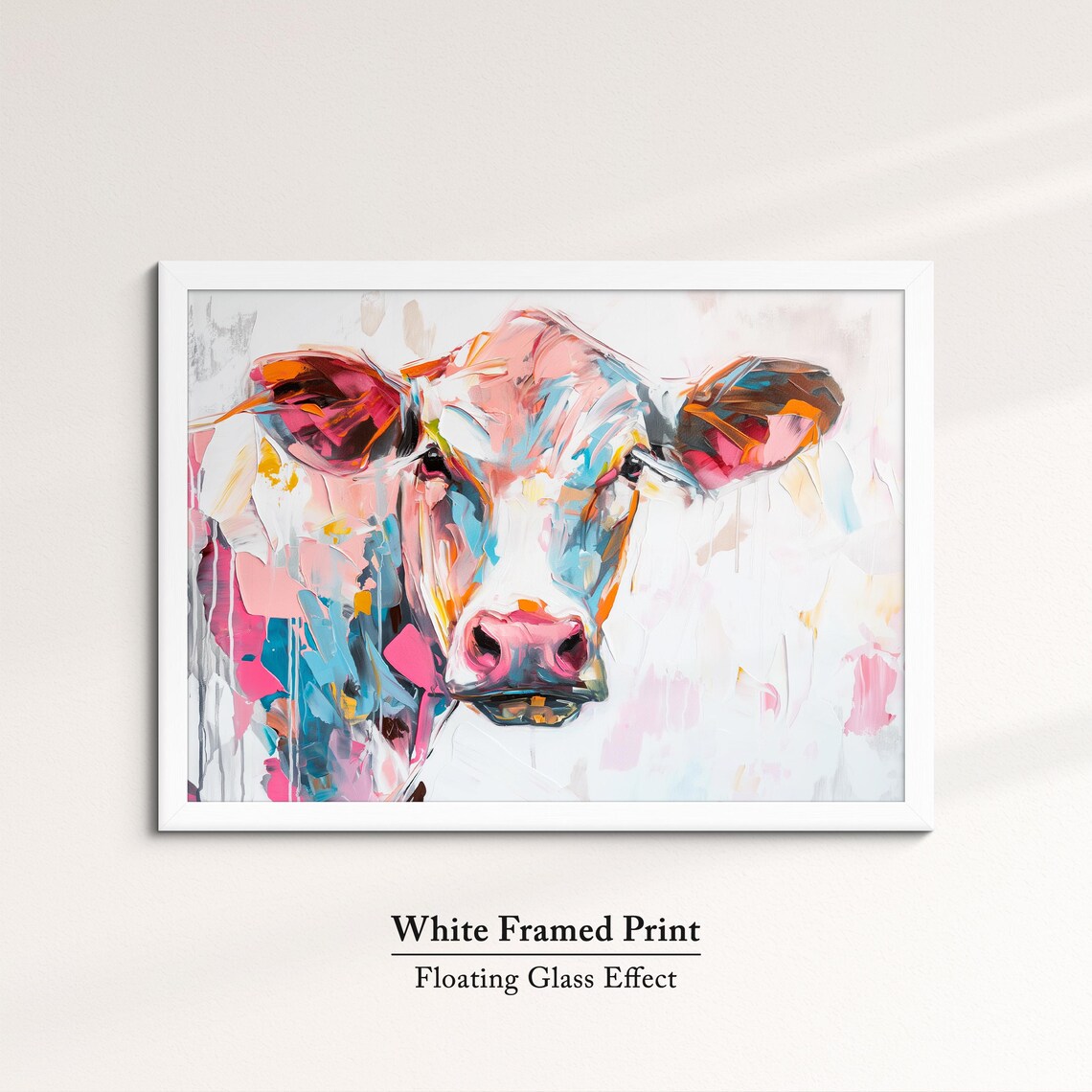 Cow Head Colorful Pastel Abstract Farm Animal Portrait Wall Art - Image 7