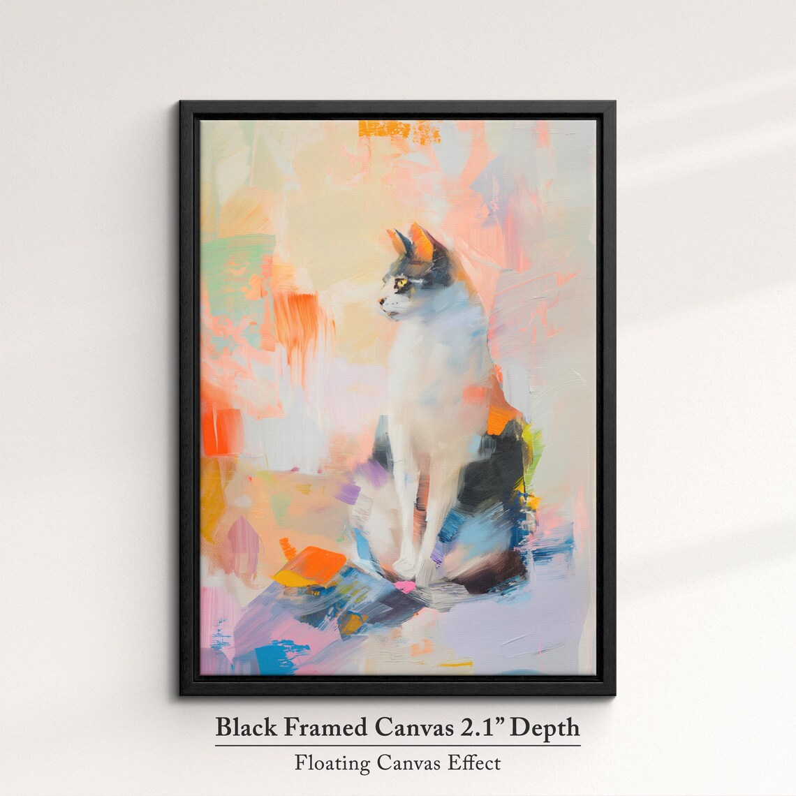 Sitting Cat Profile Warm Pastel Abstract Oil Painting Pet Wall Art Poster - Image 2