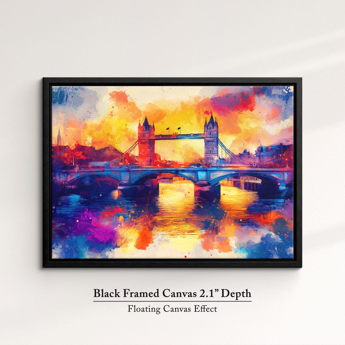 London Tower Bridge Vibrant Sunset Watercolor Pink Orange Sky Poster - Image 2