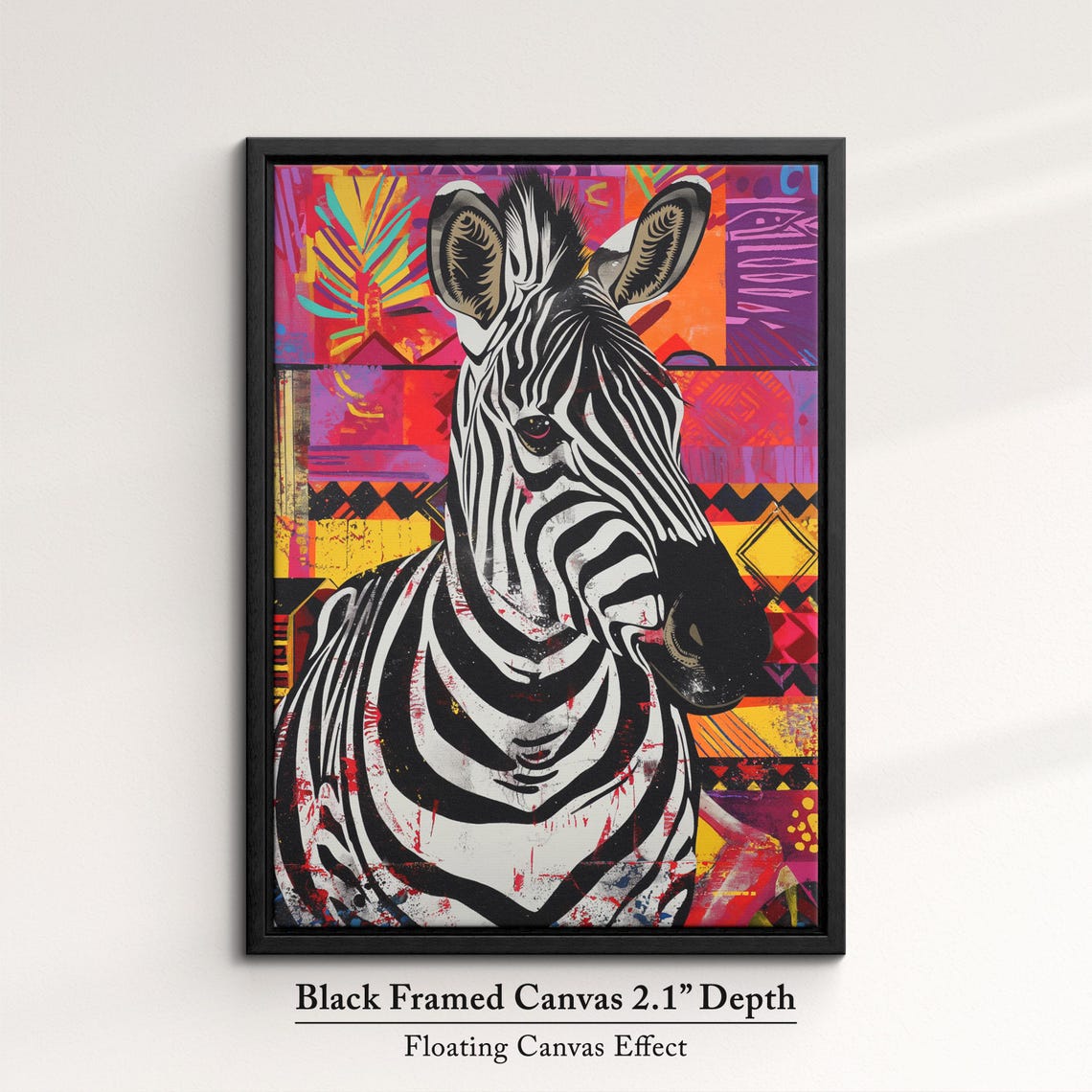Zebra Black And White Pop Art Portrait Tribal Patchwork Canvas Poster - Image 2