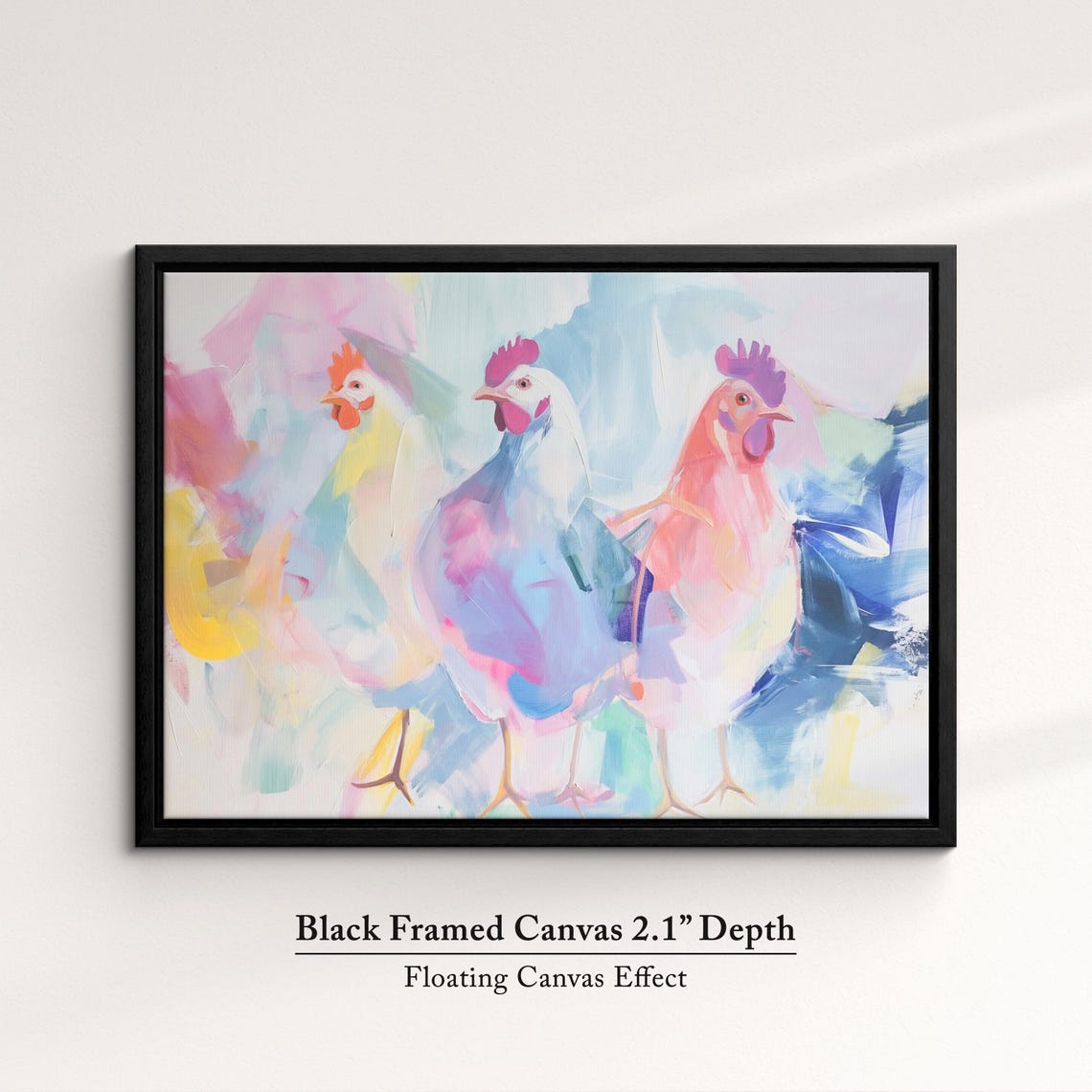 Three Pastel Chickens Pink Blue Yellow Abstract Farm Bird Art Poster - Image 2