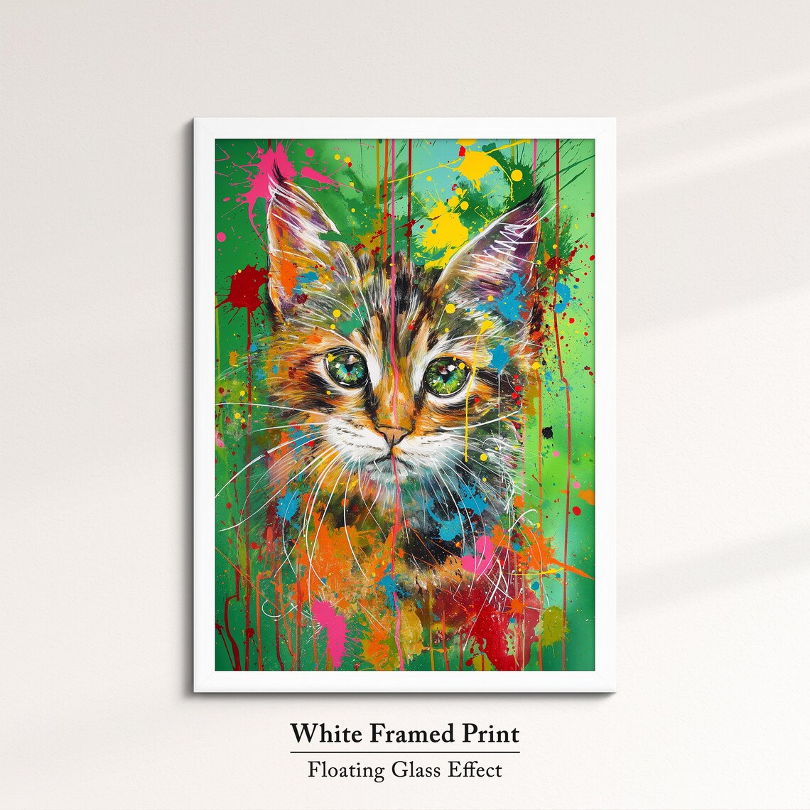 Colorful Tabby Kitten Face Pop Art Painting Green Splatter Pet Wall Art Poster - Image 7