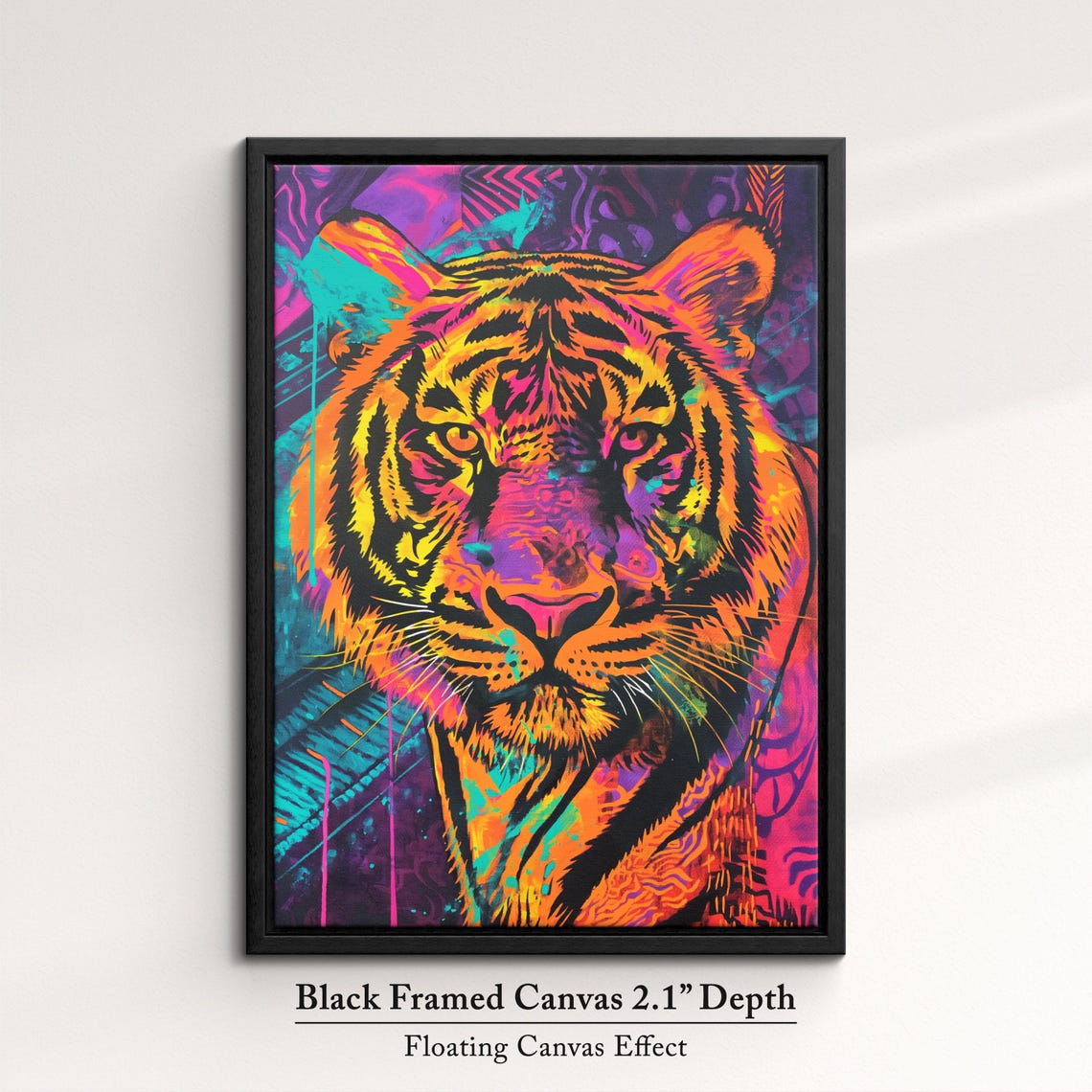Tiger Neon Psychedelic Face Close Up Vibrant Wild Big Cat Art Poster - Image 2