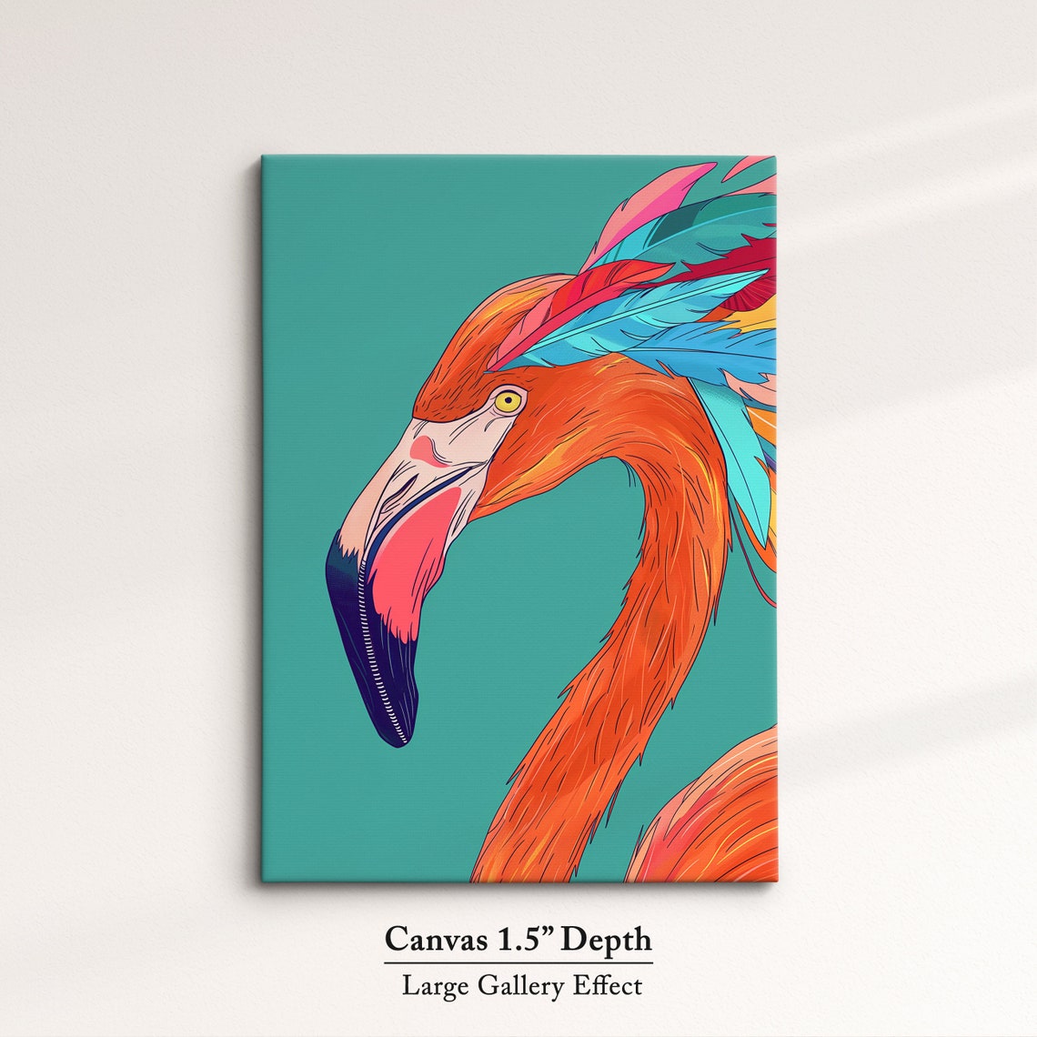 Flamingo Head Profile With Feather Crest Teal Background Art Poster - Image 3