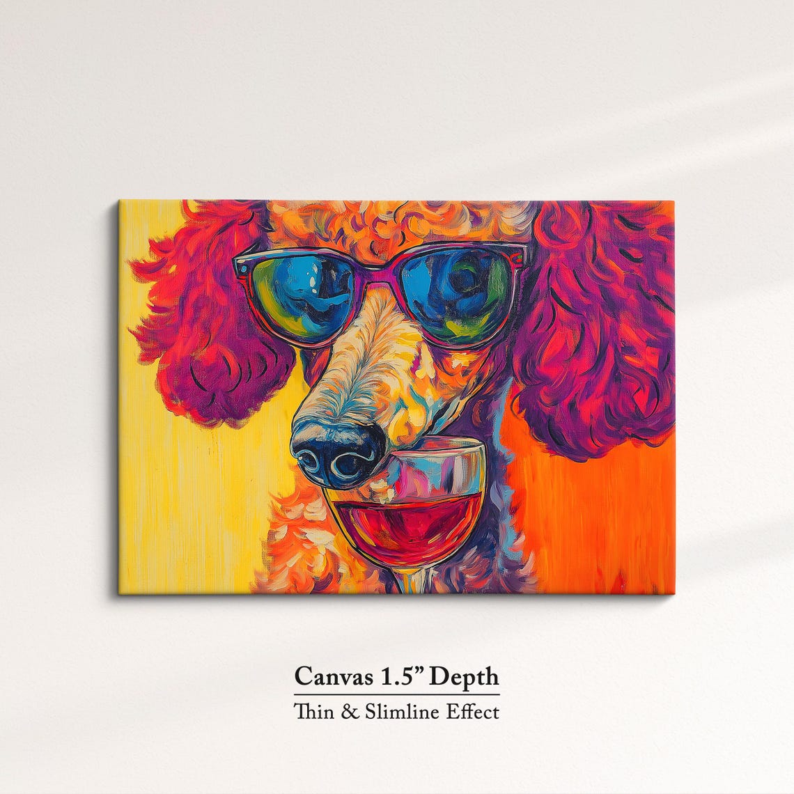 Poodle Dog Sunglasses Drinking Red Wine Vibrant Orange Pop Art Poster - Image 3