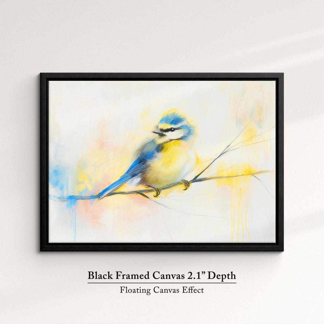 Blue Tit Bird Soft Watercolor Cream Branch Songbird Wall Poster - Image 2