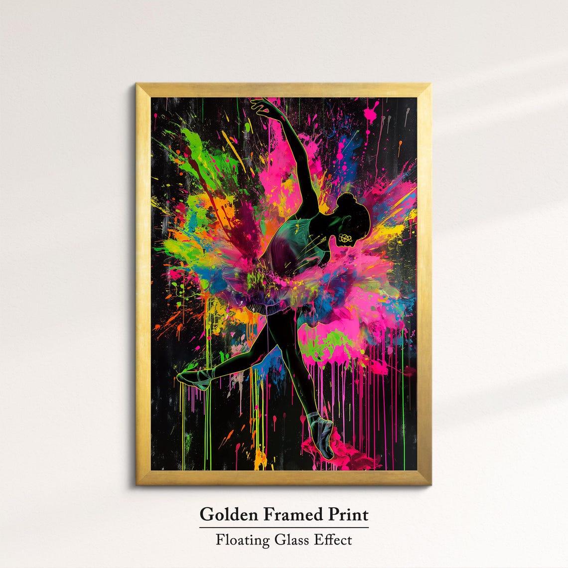 Ballerina Leaping Neon Paint Explosion Colorful Dance Art Wall Poster - Image 5