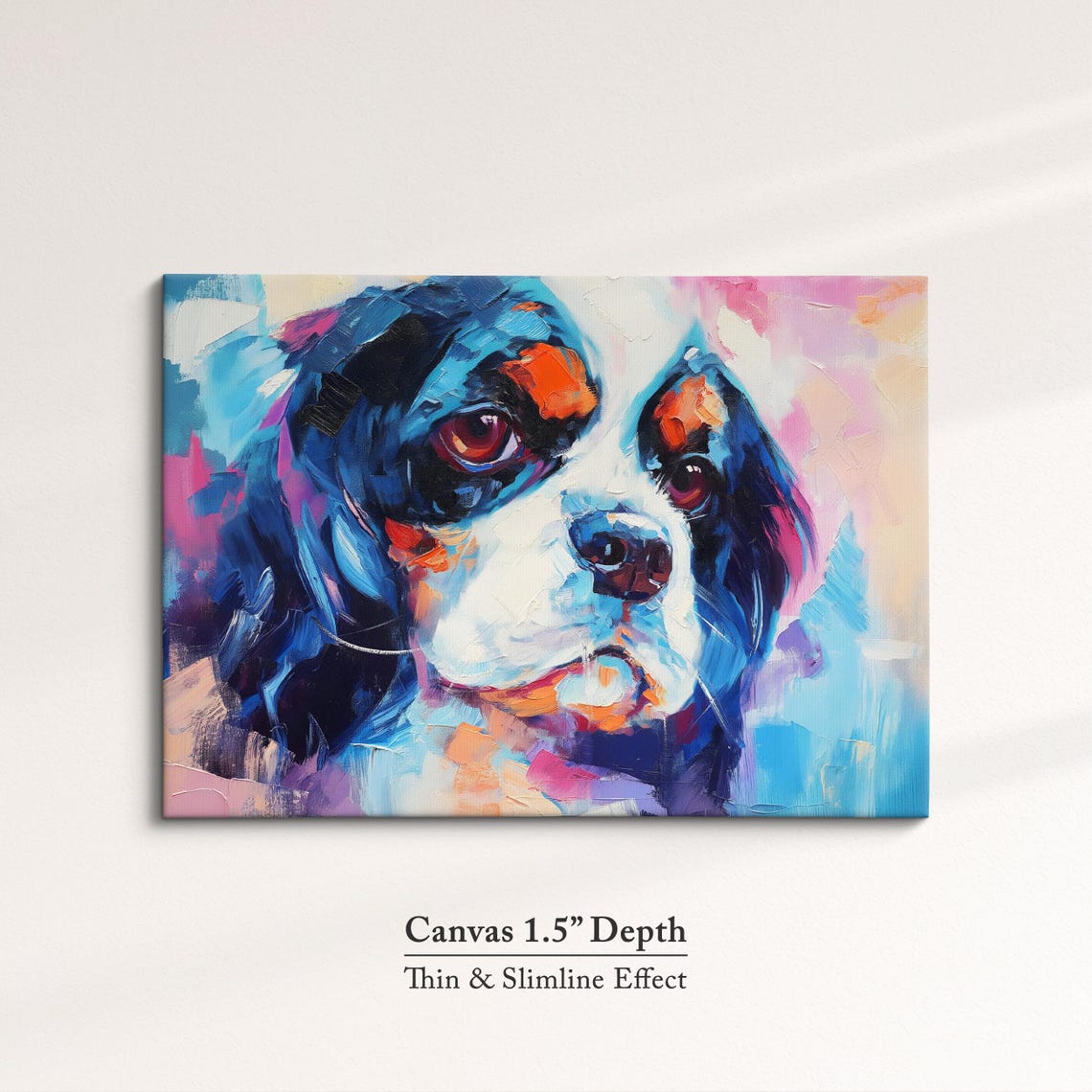 Cavalier King Charles Spaniel Face Front Blue Pink Abstract Dog Poster - Image 3