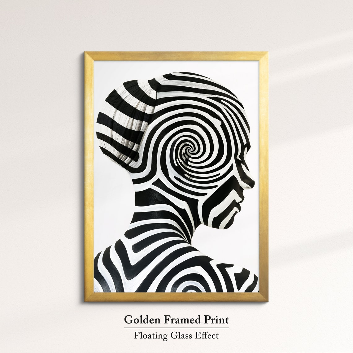 Black And White Spiral Optical Illusion Face Profile Modern Art Poster - Image 5
