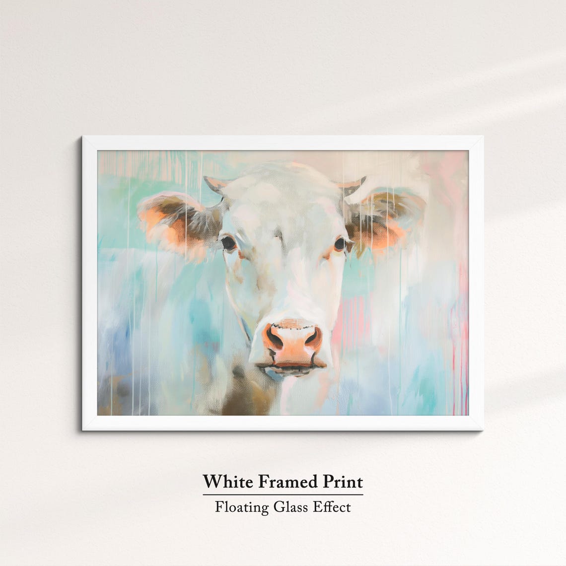 White Cow Soft Pastel Abstract Portrait Farm Animal Wall Art Poster - Image 7