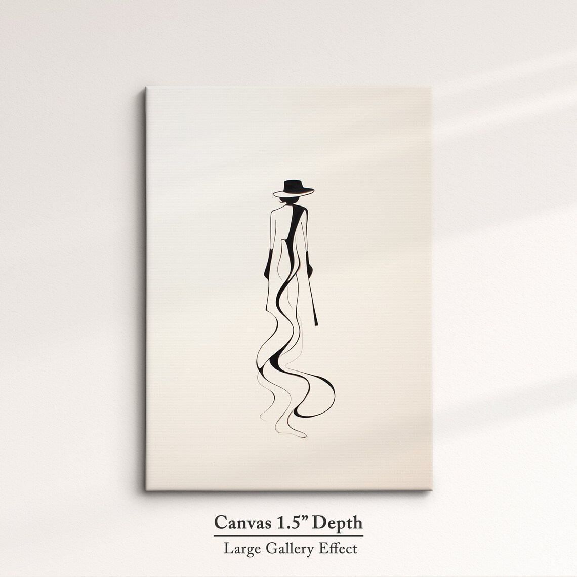Woman In Wide Brim Hat Flowing Gown Minimalist Line Art Elegant Wall Art Print - Image 2
