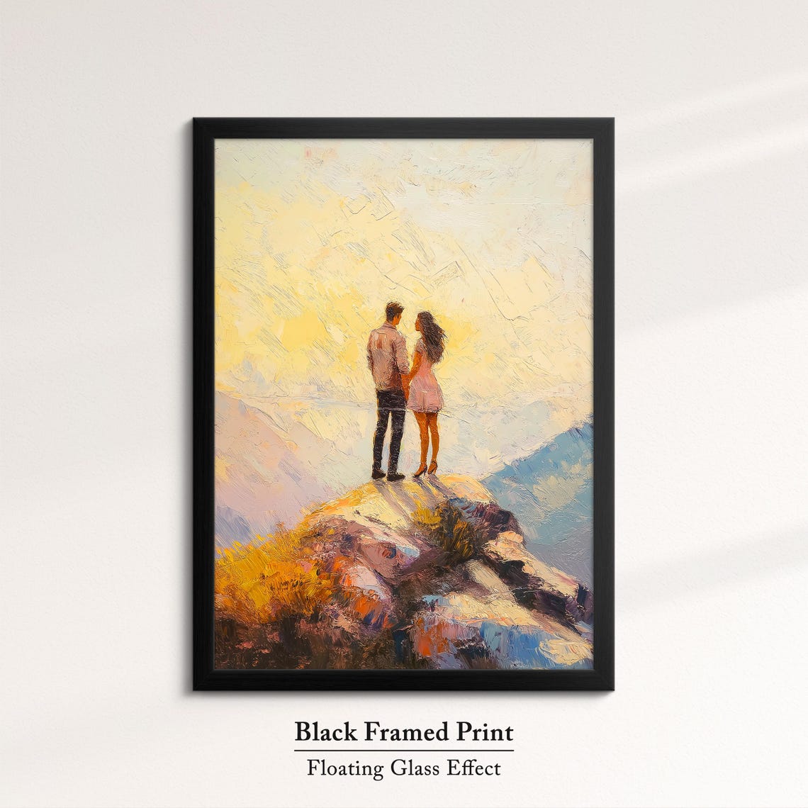 Romantic Couple Holding Hands On Sunrise Mountain Peak Art Poster - Image 8