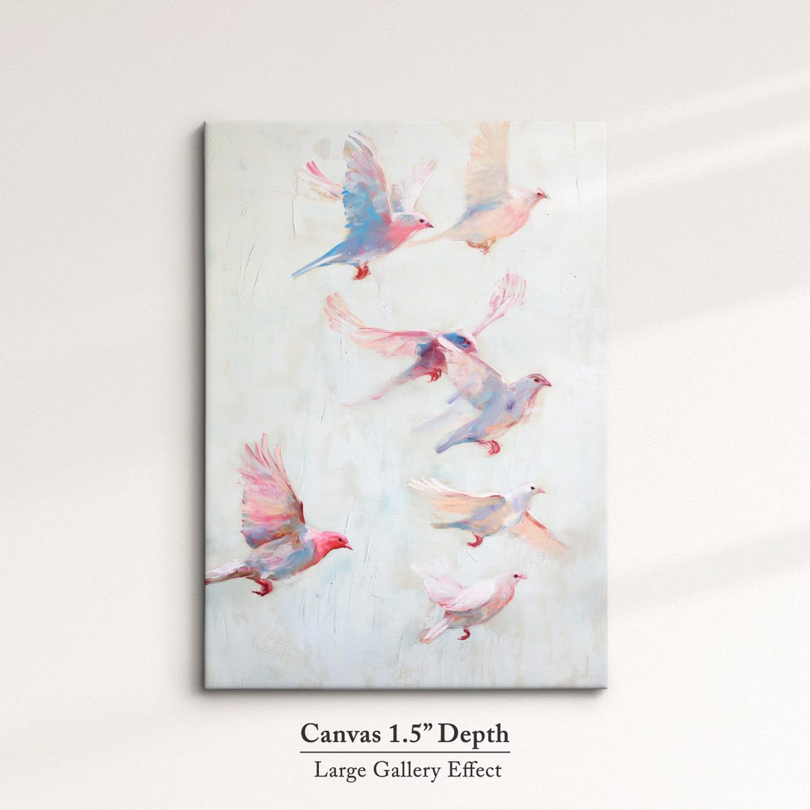 Pink Birds In Flight Soft White Pastel Flock Abstract Wall Art - Image 3