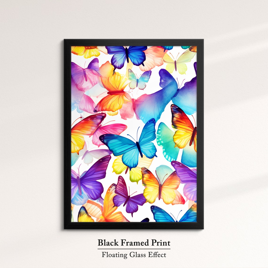 Rainbow Watercolor Butterflies On White Whimsical Insect Art Poster - Image 8