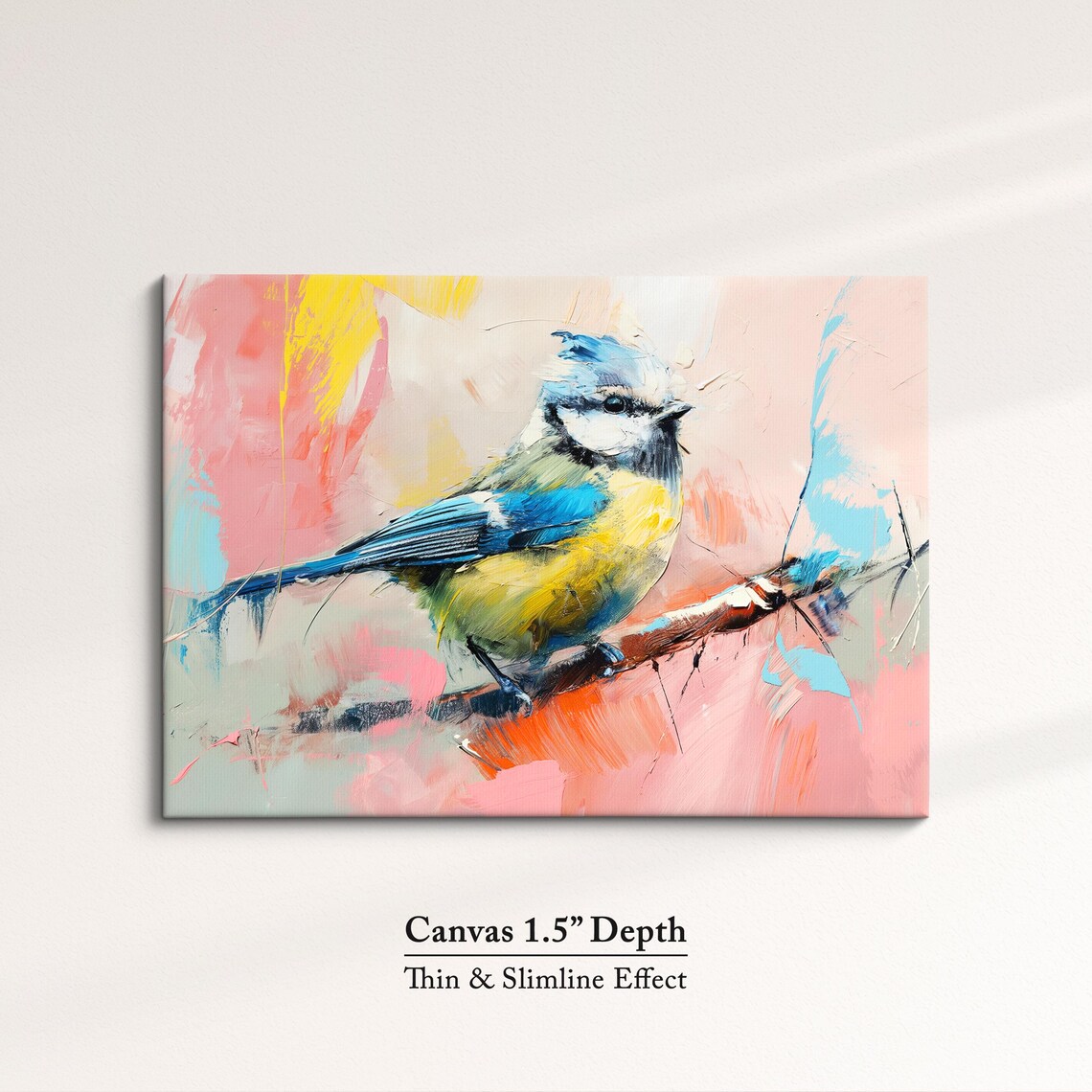 Blue Tit Bird Pink Yellow Pastel Abstract Watercolor Wall Poster - Image 3