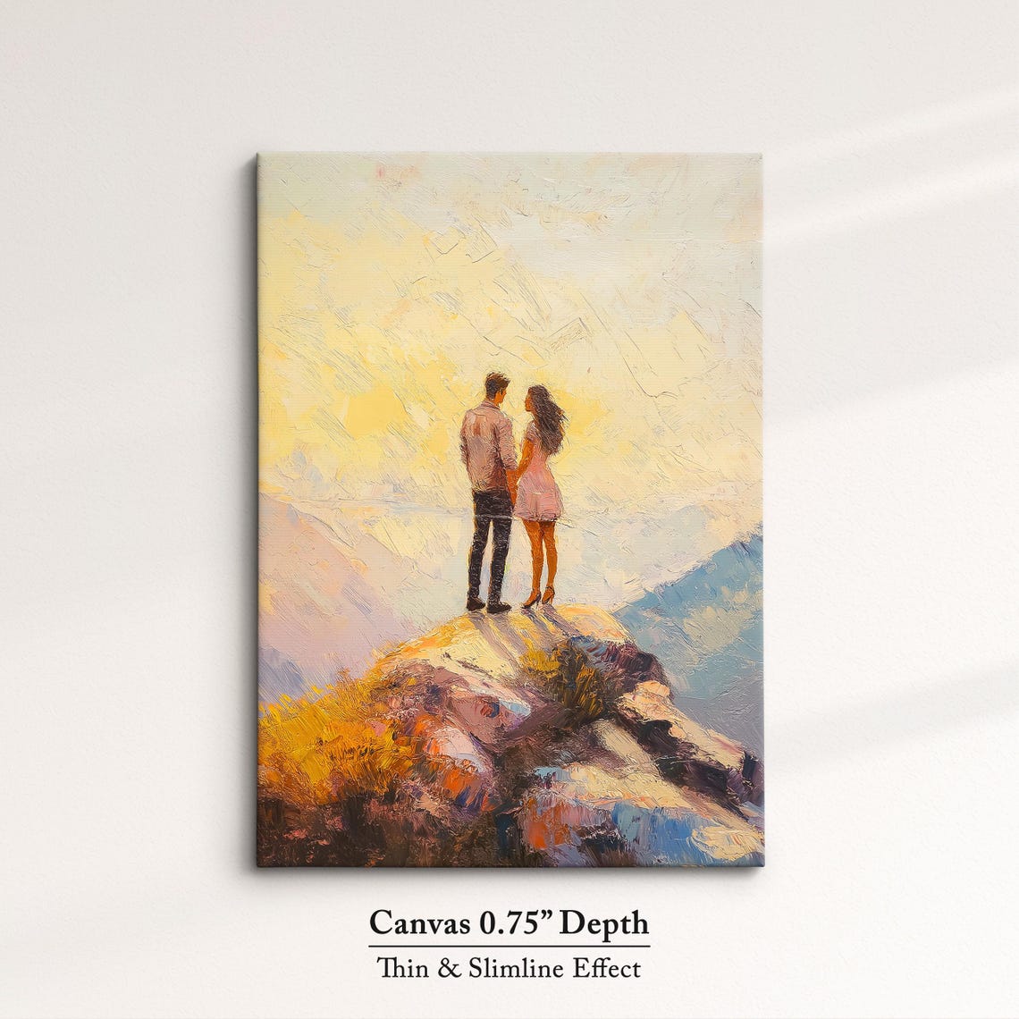Romantic Couple Holding Hands On Sunrise Mountain Peak Art Poster - Image 4